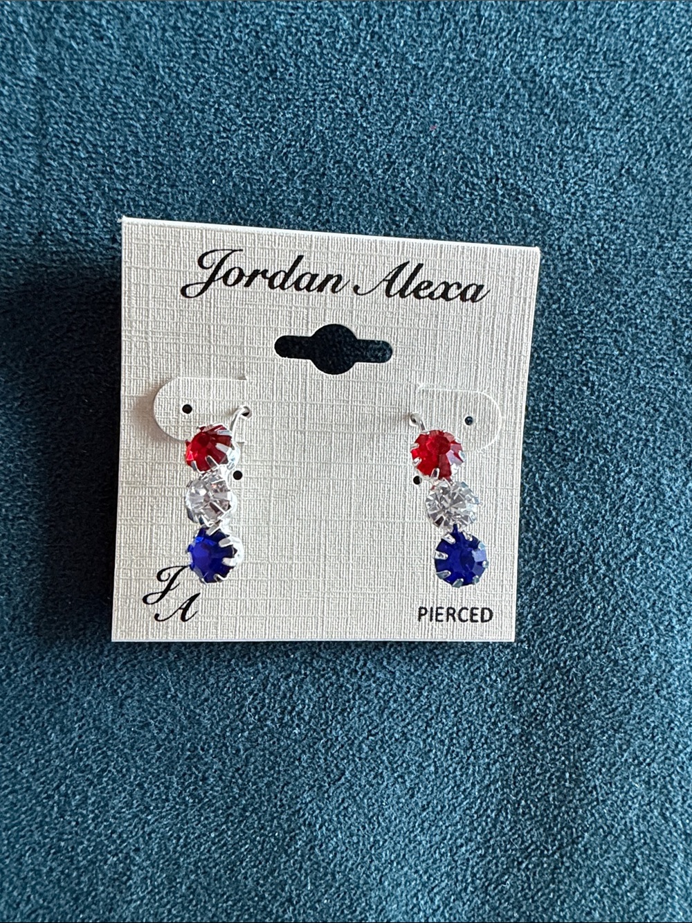 Red White Blue Triple Stone Drop Earrings